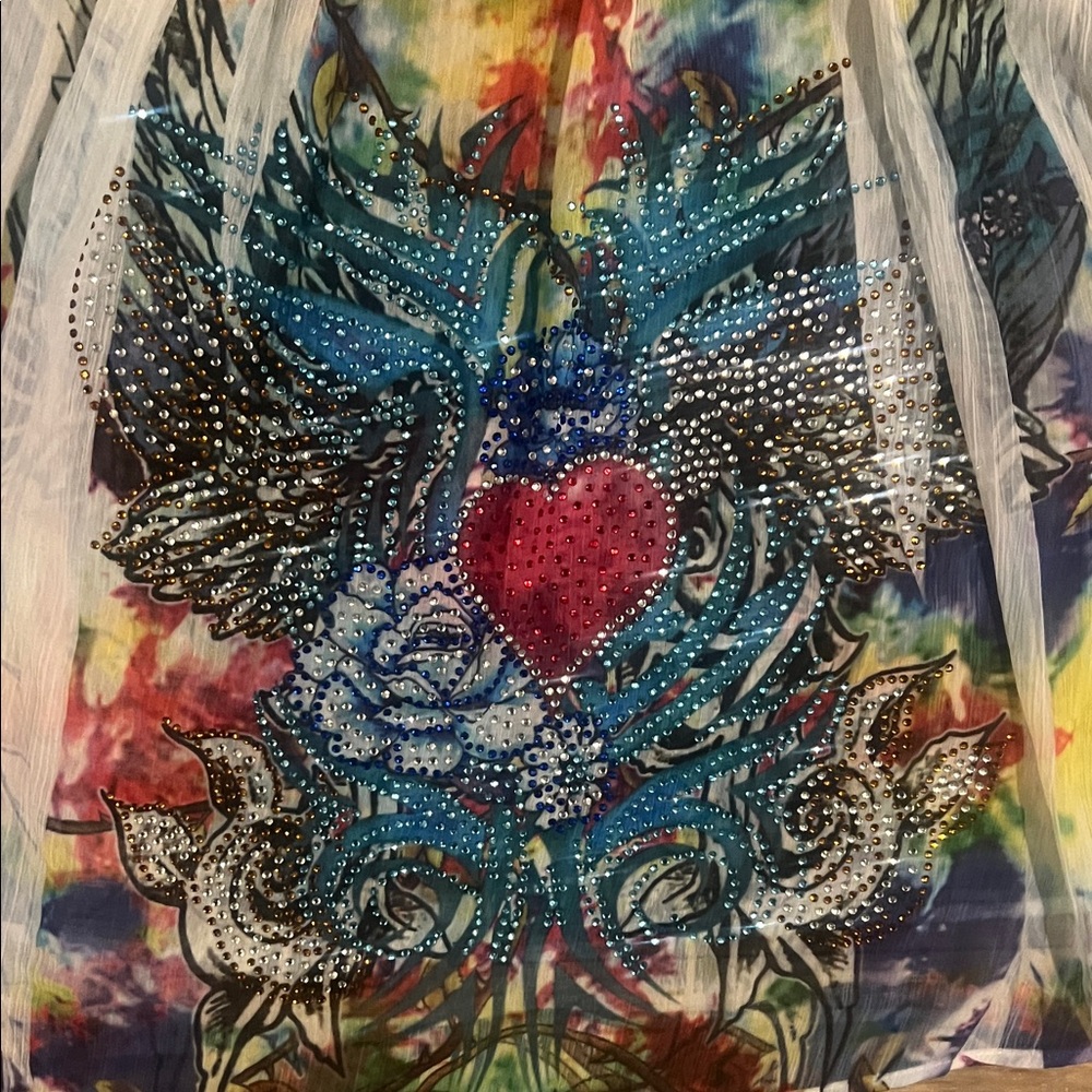 Colorful Strapless Dress with Heart Design - Picture 2 of 5